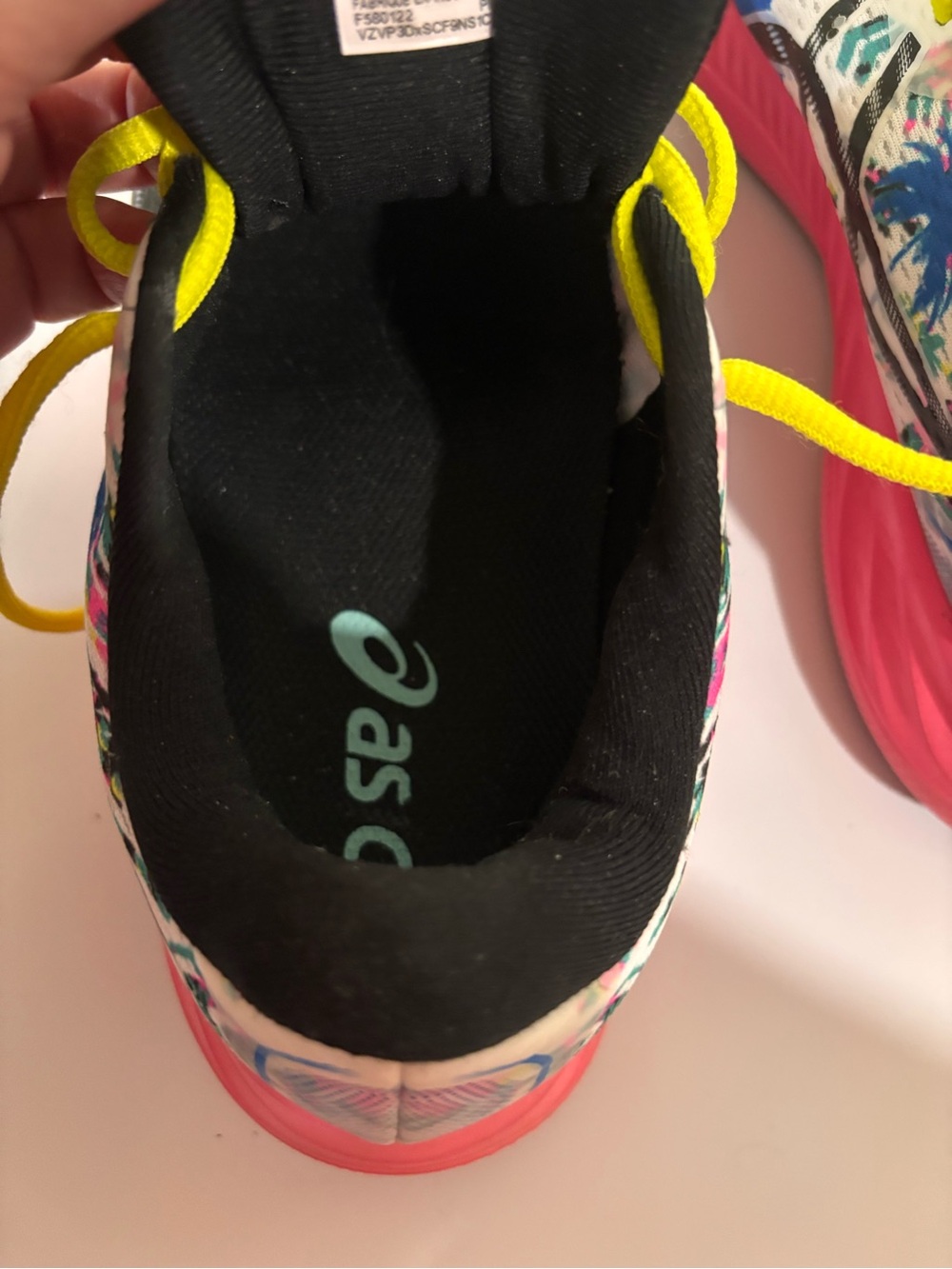 ASICS Woman White Multicolor Knit Sneakers with Neon Yellow Laces - Picture 9 of 9